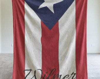 Personalized Puerto Rico Flag Blanket, Puerto Rico Velveteen Throw, Puerto Rican Gifts, Puerto Rican Decor, Custom Puerto Rican Blanket