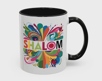Paint Splatter Shalom Coffee Mug, Jewish Gift, Peaceful Hebrew Tea Cup, Colorful Ceramic Judaica, Hanukkah Kitchen Decor, Birthday Present