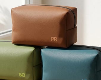 PU Leather Toiletry Bag for Son 21st Birthday Personalized Initial Wash Bag Minimalist Travel Pouch