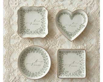 Personalized Toile De Jouy Ring Dish – Custom Ceramic Jewelry Tray for Engagements, Weddings