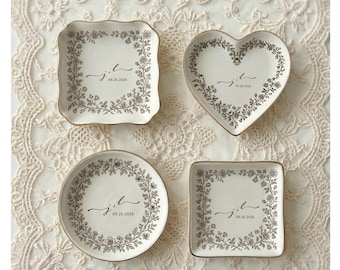Engagement Ring Dish Toile De Jouy Personalized Initial Ceramic Jewelry Dish Custom Trinket Tray Wedding Gift