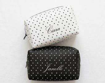 Custom Makeup Bag for Sister 30th Birthday Gift Polka Dot PU Leather Cosmetic Pouch