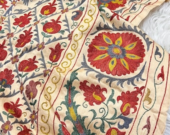Bukhara Antique Sunflowers Suzani Throw, King Size Suzani, Bedcover (104'' x 78'' inch)