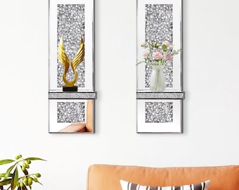 Aplique de pared SERENA'S ® elegante con espejo plateado y detalles de diamantes dispersos – Portavelas decorativo brillante para pared