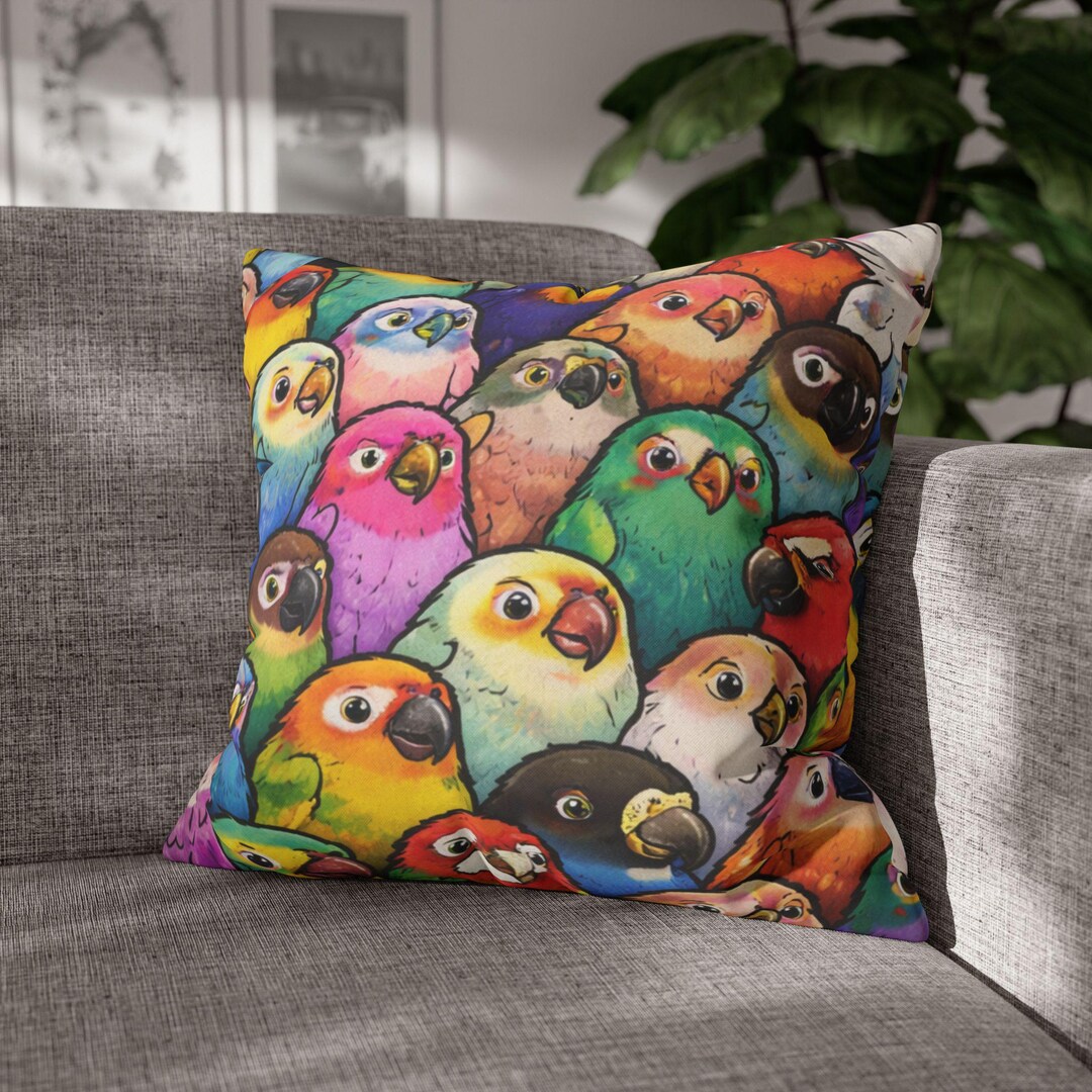 Everybirdy Pattern 2026 Pillow Cover, Colorful Parrot Throw Pillows ...