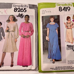1970s Simplicity Sewing Patterns: Maxi Peasant Dress Styles (Cut & Complete)