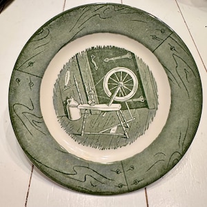 Piatto da pane vintage Royal China Colonial Homestead Green degli anni '50 con motivo a filatoio, prodotto negli Stati Uniti.
