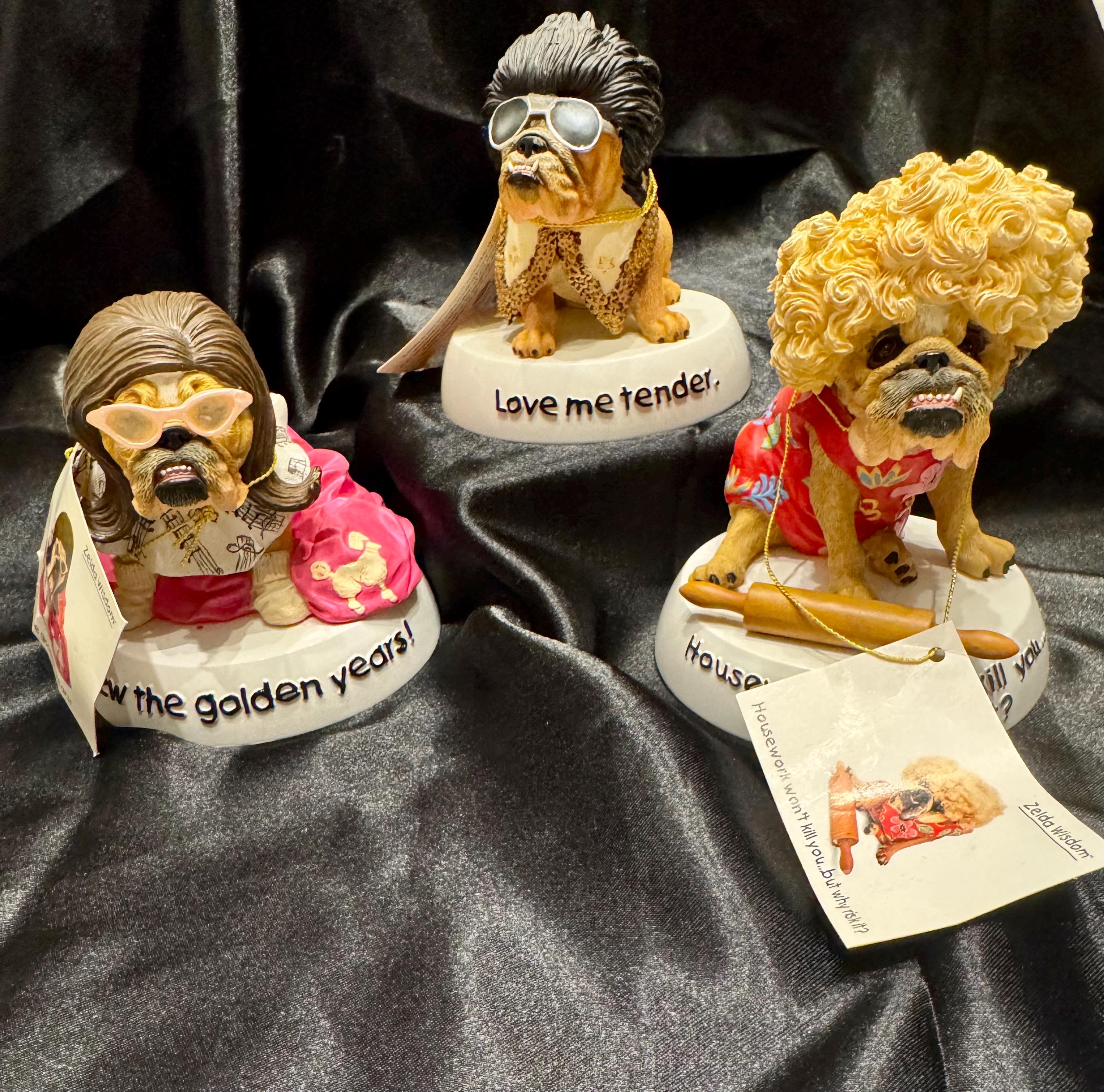 Zelda Wisdom Bulldog Figurines Set: Witty Dog Statues, Resin