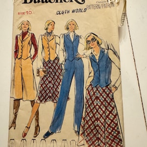 May include: Vintage Butterick sewing pattern, size 10, featuring illustrations of women's clothing designs. The cover displays various outfits, including vests, skirts, and pantsuits. The pattern number is 5527.