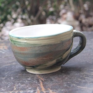 Handmade Ceramic Soup Mugs | Wide Stoneware Soup Cups | Green & Blue Glaze | Wheel-Thrown Pottery