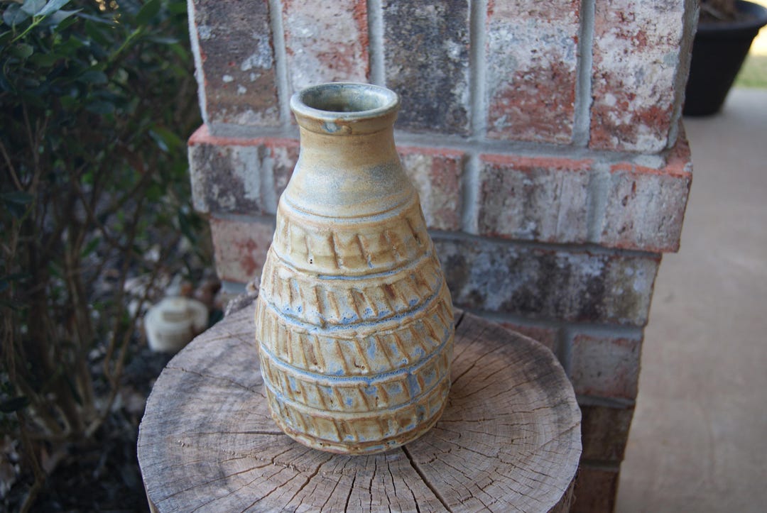 Handmade Carved Stoneware Vase – Wheel Thrown Textured Ceramic Vessel ...