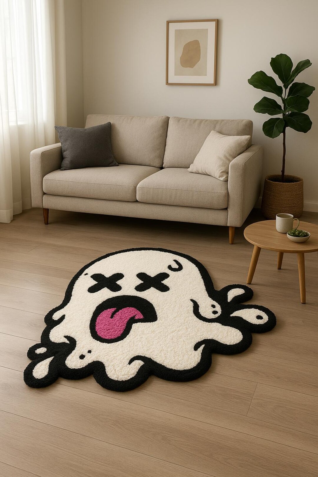 Ghost Rug With Tongue Out | Hand-tufted Cartoon Rug for Bedroom or ...