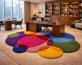 Hand-Tufted Abstract Circle Rug | Modern Colorful Wool Carpet | Contemporary Art Area Rug