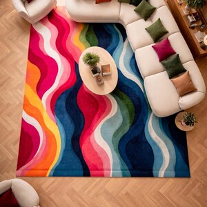Prism Flow Hand-Tufted Wool Rug – Modern Abstract Wave Design (Multi-Color)
