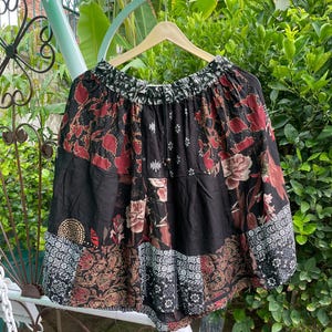 Patchwork Mini Skirt, Boho Floral Skirt, Women's Rayon  Skirt, Aesthetic Summer Skirt, Hippie Festival Clothing, Drawstring Waist