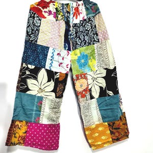 Handmade Patchwork Cotton Palazzo Pants, Handmade Hippie Trousers, Upcycled Patchwork Wide Leg Pants, Festival Clothing, Gifts For Her Mom