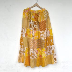 Boho Patchwork Yellow Rayon Maxi Skirt, Boho Hippie  Long Gypsy Skirt, Colorful Festival Skirt, Handmade Bohemian Clothing.