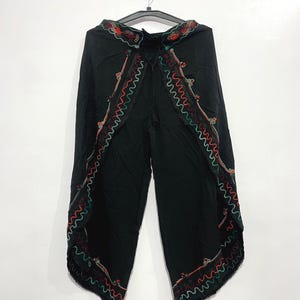 Black Boho Wrap Harem Pants for Women, Embroidered Festival Pants, Fairy Pixie Trousers, Handmade Hippie Yoga Pants, Bohemian Lounge Wear