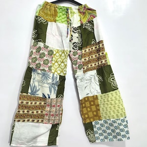Handmade Patchwork Wide Leg Pants for Women, Cotton Hippie Trousers, Festival Clothing Patchwork Palazzo Pants, Gifts For Her Mom