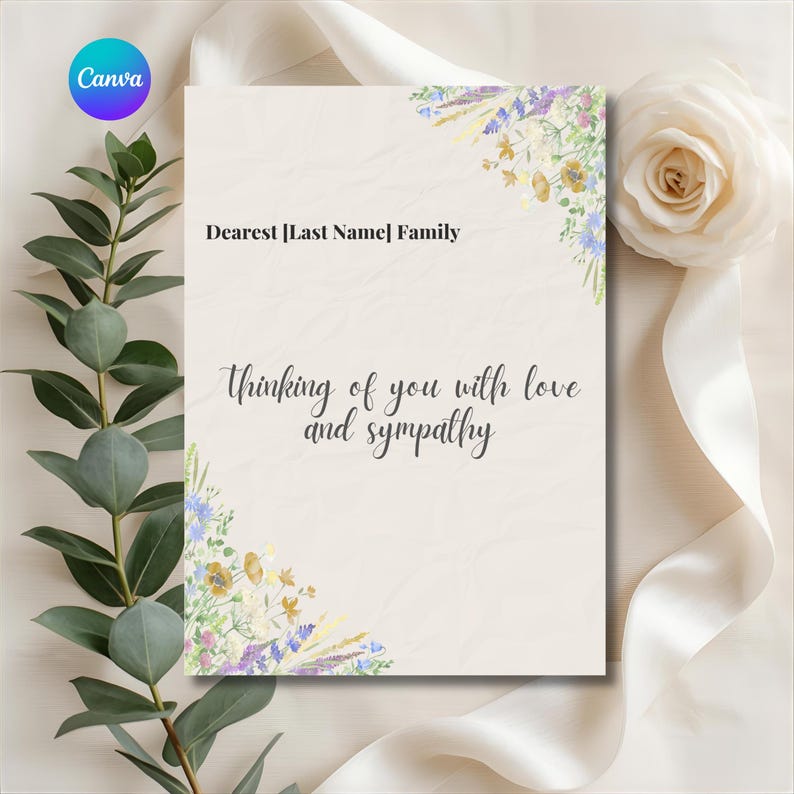 Editable Foldable Sympathy Card Template Canva | Printable Condolence ...