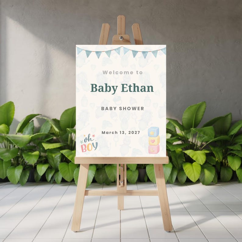 Baby Boy Welcome Sign Editable Canva Template, Baby Shower Welcome Sign ...
