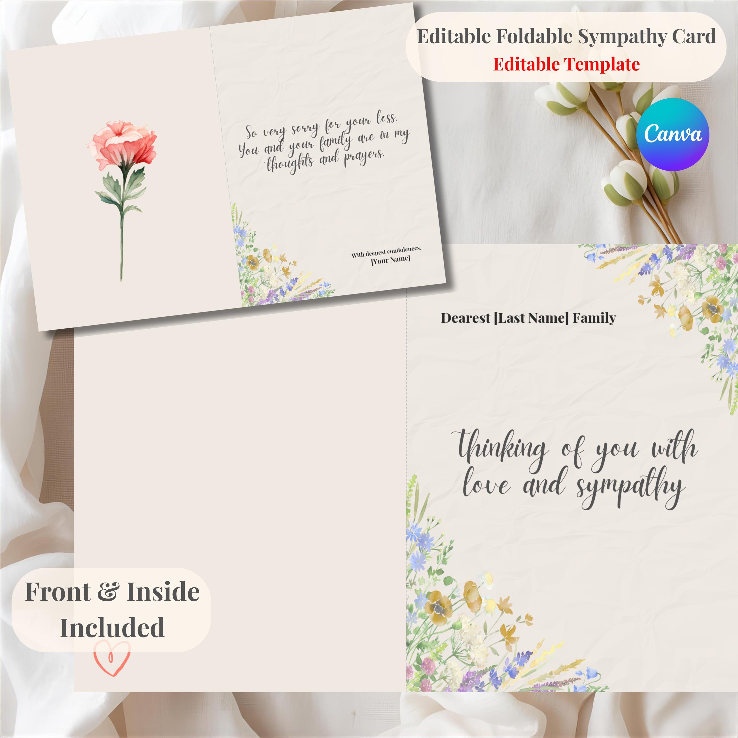 Editable Foldable Sympathy Card Template Canva | Printable Condolence ...