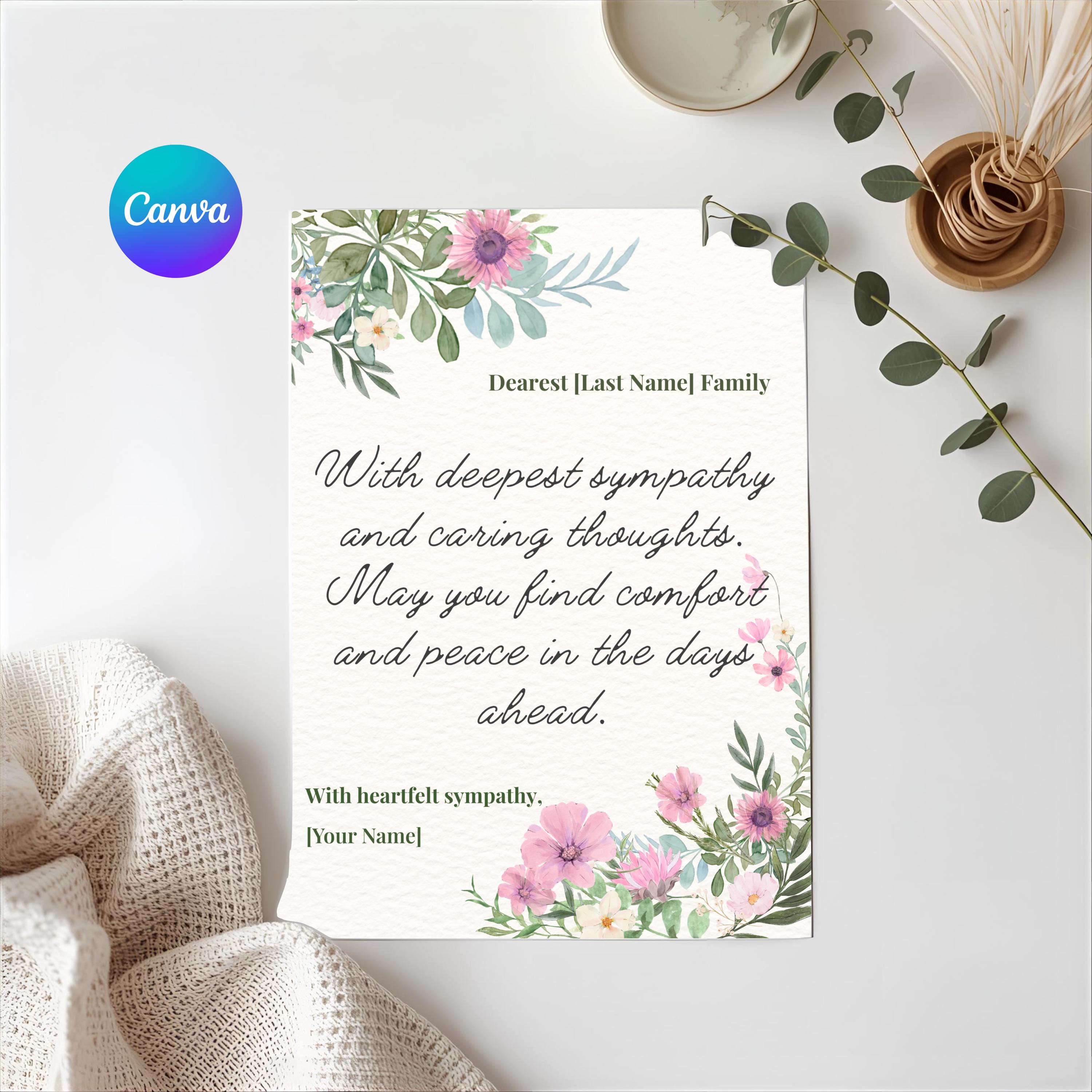 Editable Sympathy Card Template | Floral Condolence Card Canva ...