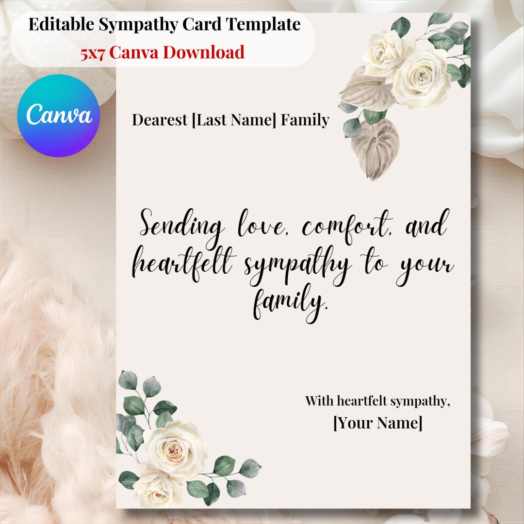 Editable Sympathy Card Template | Printable Condolence Card Canva ...
