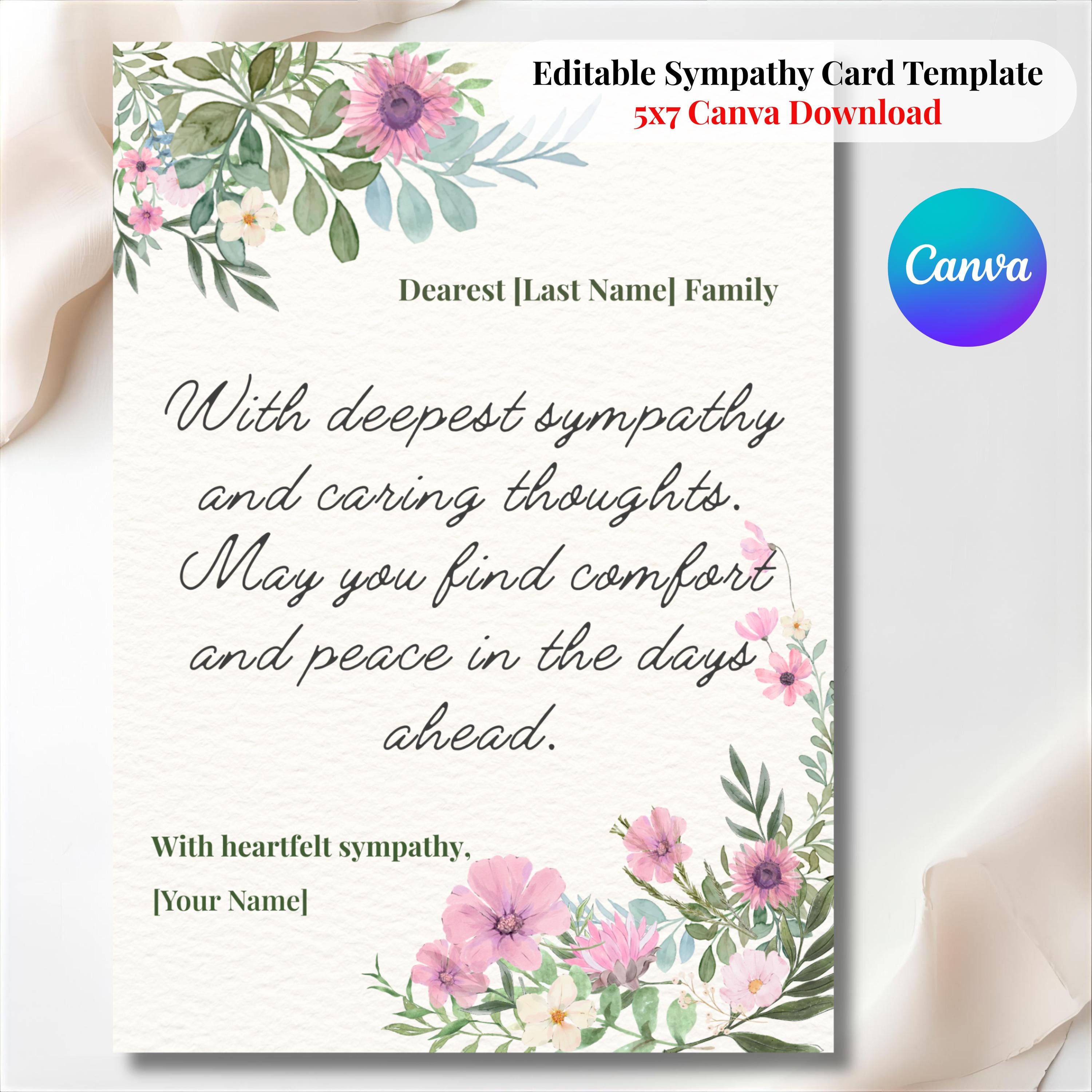 Editable Sympathy Card Template | Floral Condolence Card Canva ...
