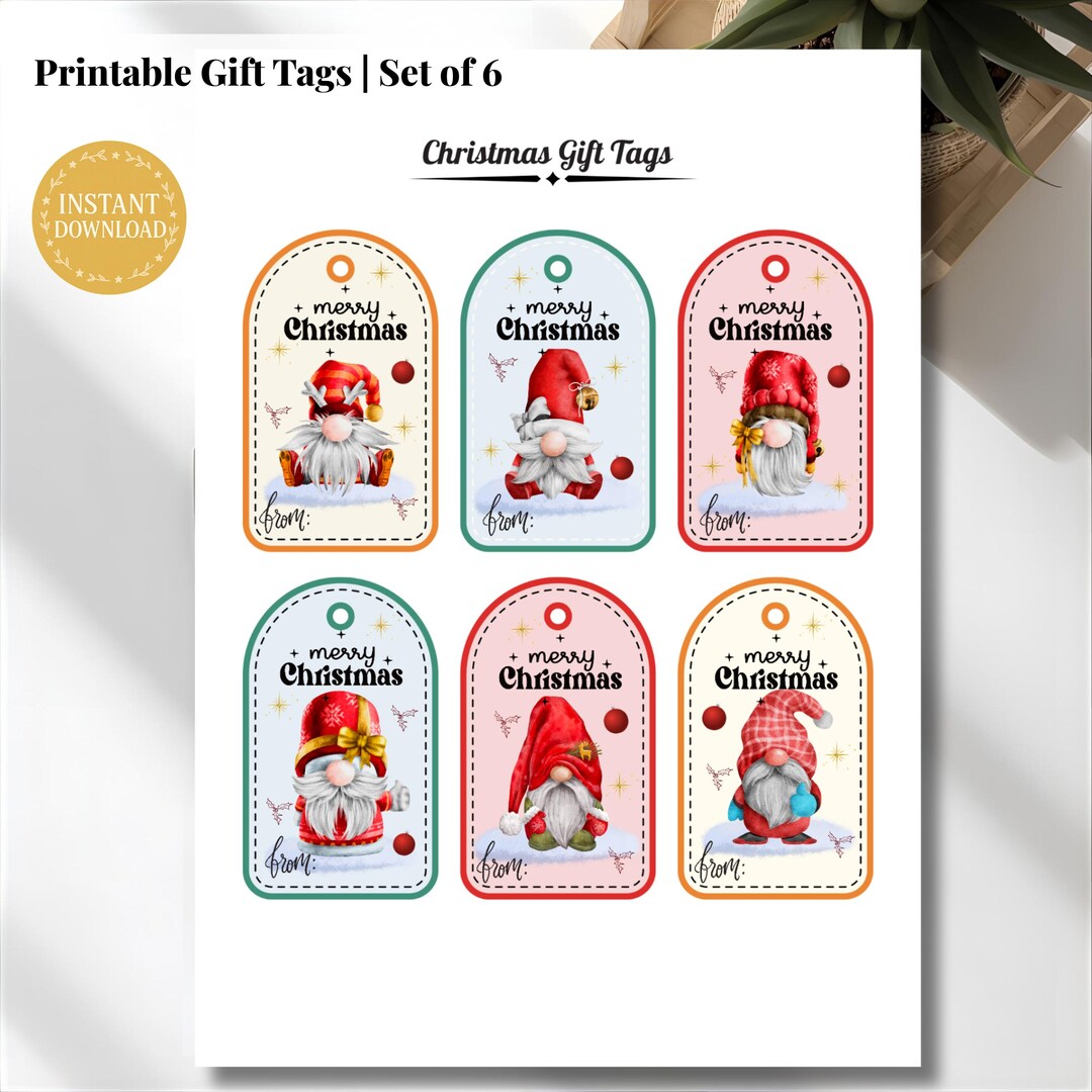 Printable Christmas Gnome Gift Tags Set of 6 | Holiday Gift Tag ...