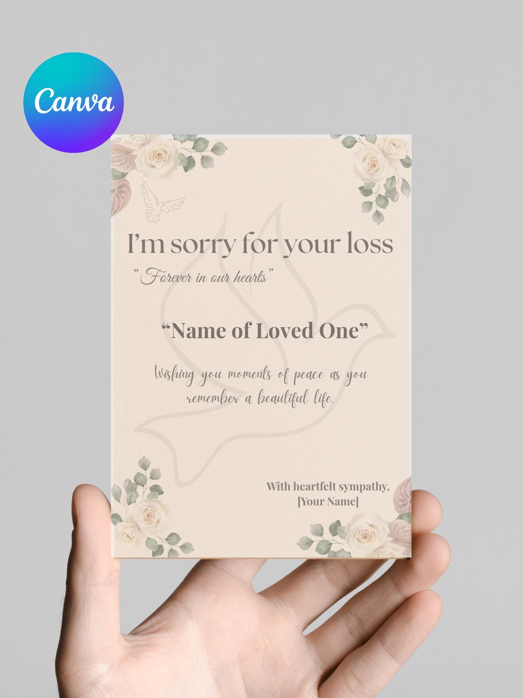 Editable Sympathy Card Template | Funeral Condolence Card | Memorial ...
