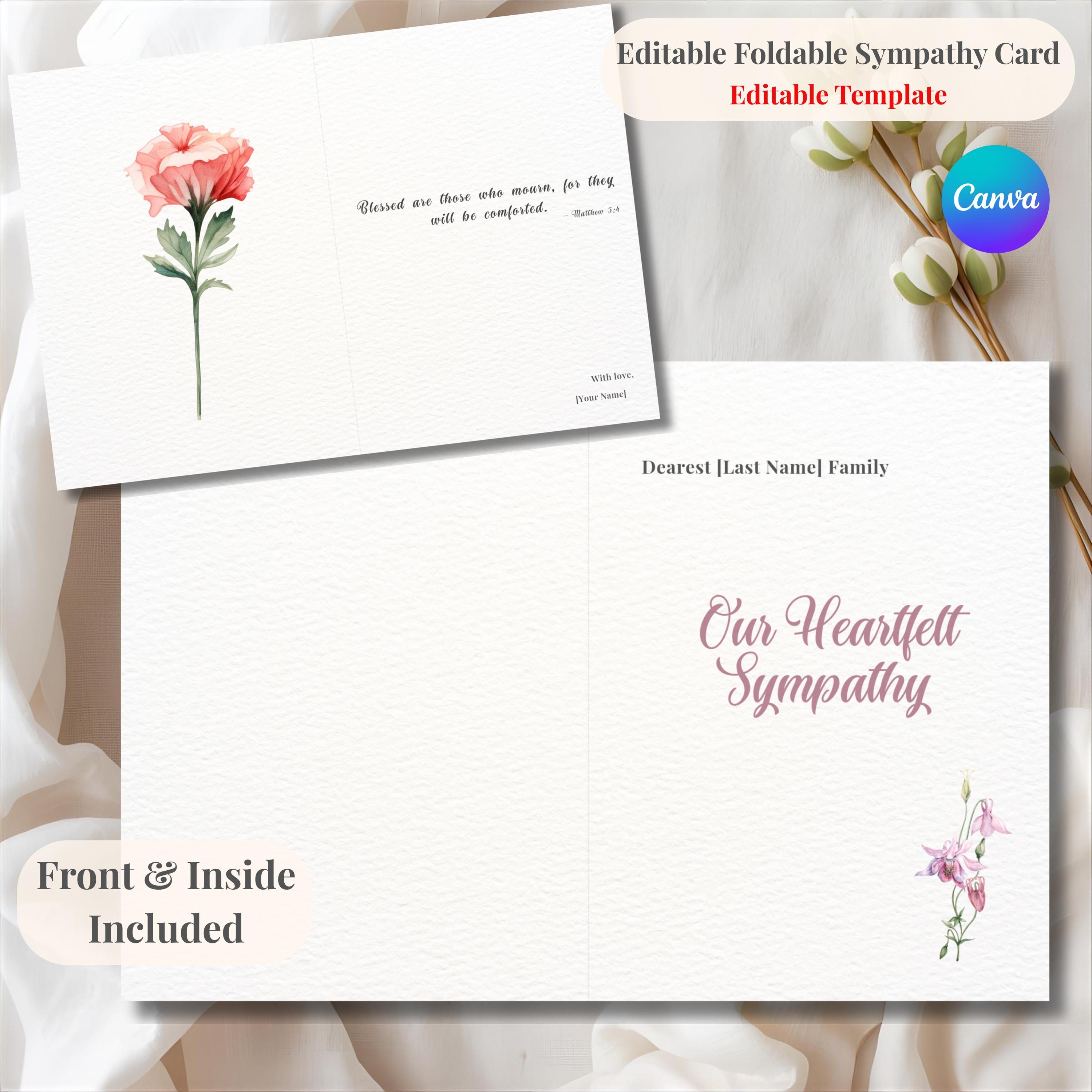 Editable Foldable Sympathy Card Template | Canva Printable Condolence ...