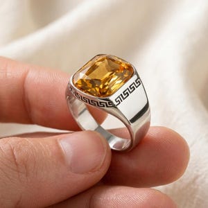 men's ring sterling silver yellow topaz rings Mens Yellow Topaz Ring
