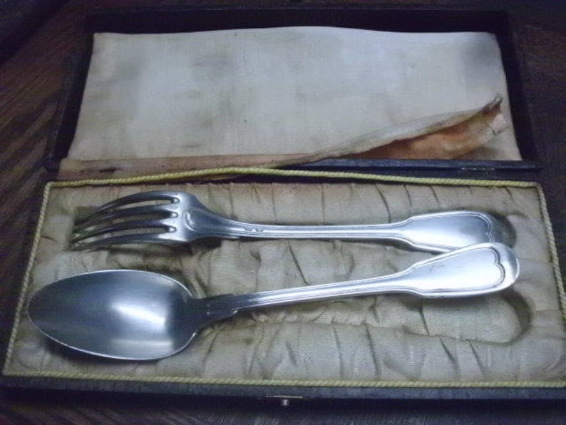 FREE SHIPPING French Boxed Set Desert Spoon and Fork
