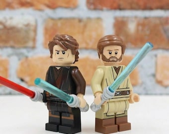 Custom Made Cake Topper - Sci-Fi Movie Jedi Knight and Jedi Master Minifigure with Lightsaber