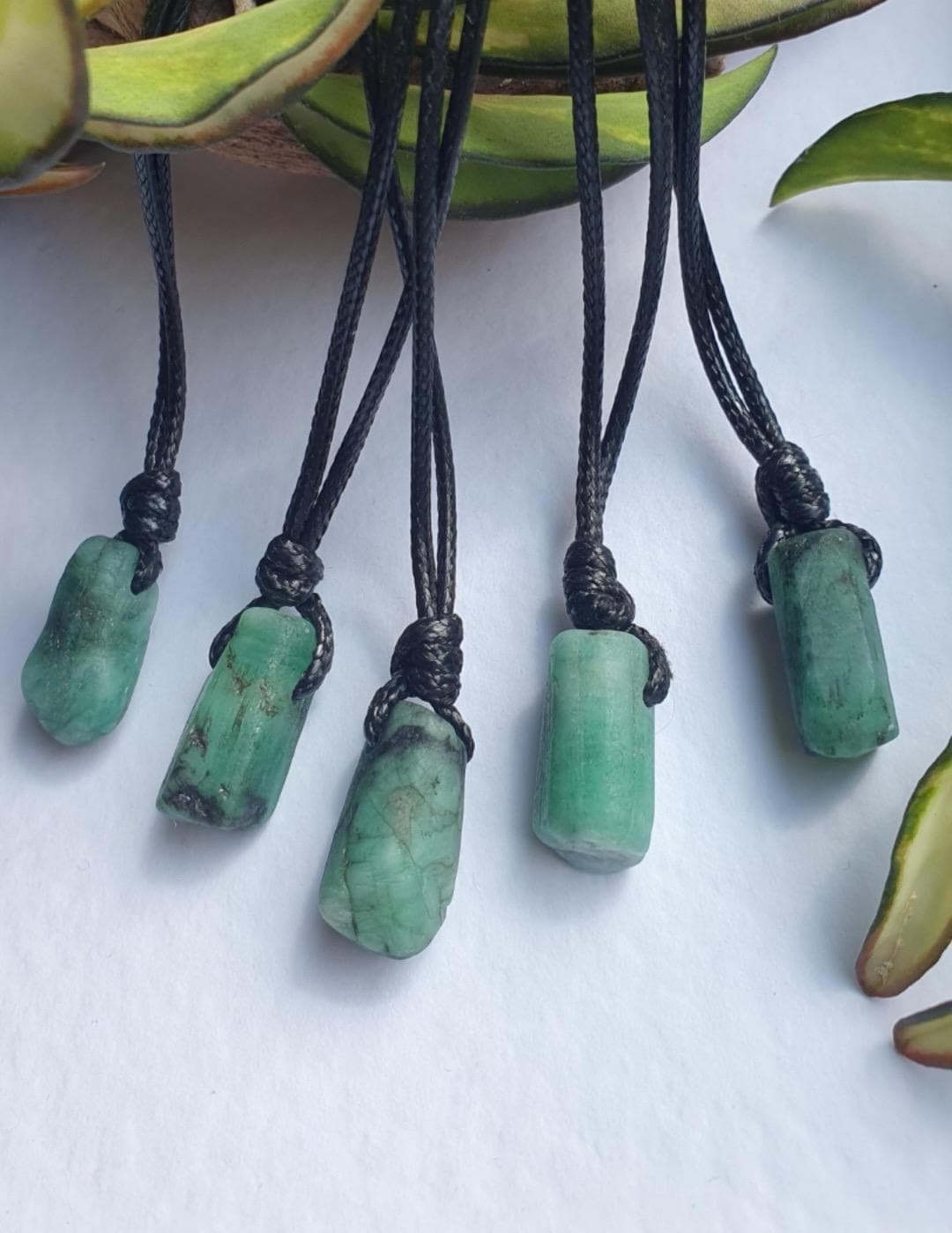Raw Emerald Necklace, Natural Crystal Jewellery, Adjustable, Black Cord Necklace, Emerald Pendant, Gift for Him or Her, Protective