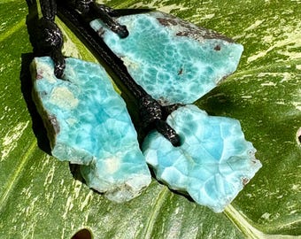 Raw Larimar Necklace, Natural Crystal Jewellery, Adjustable, Black Cord Necklace, Gift for Him or Her, Protective