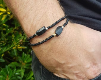 Black Tourmaline Bracelet, Protection Bracelet, Raw Tourmaline Gemstone Jewellery, Gift For Him, For Her