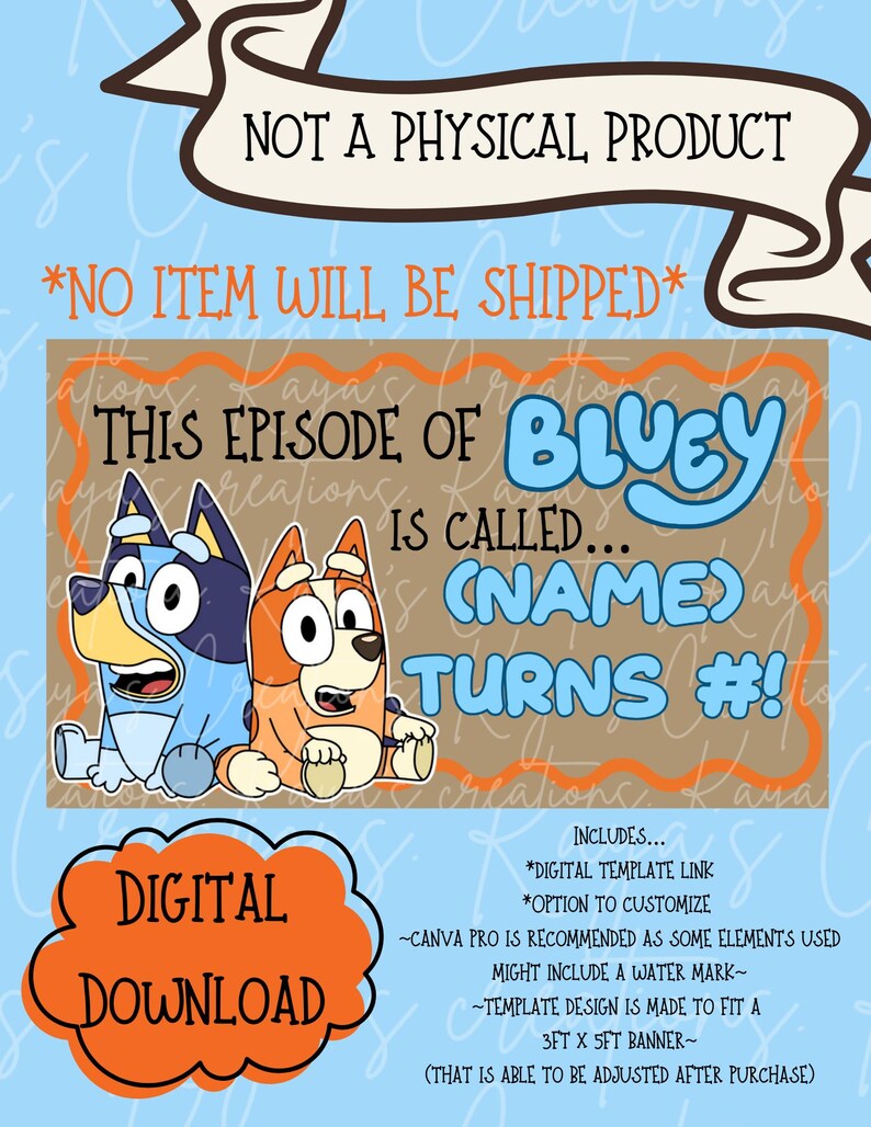 Bluey Birthday Banner Mockup Template | Customizable Canva Digital ...