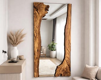 Live Edge Olive Wood Mirror, Full Length Mirror, Large Floor Mirror, Entryway Wall Mirror, Rustic Decor