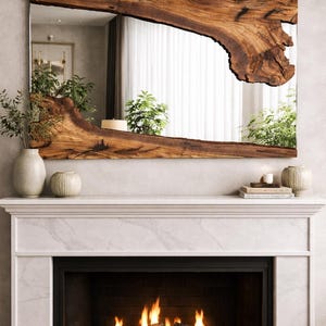 Handgemaakte houten spiegel, olijfhouten spiegel, live edge olijfhouten wandspiegel – badkamerspiegel, spiegel in de hal afbeelding 4