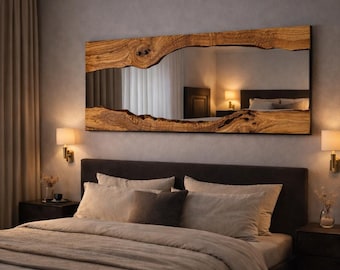 Olijfhouten spiegel met levende rand – Handgemaakt rustiek modern houten wandspiegeldecor