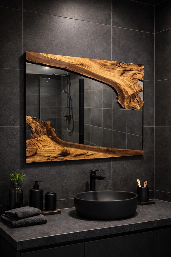 Wood Handmade Mirror, Olive Wood Mirror, Live Edge Olive Wood Wall Mirror –  Bathroom Mirror, Entrance Hall Mirror