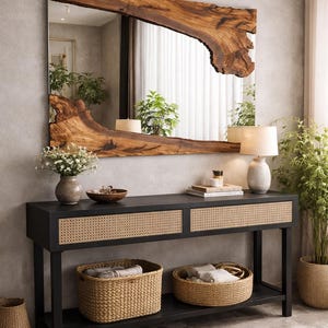 Handgemaakte houten spiegel, olijfhouten spiegel, live edge olijfhouten wandspiegel – badkamerspiegel, spiegel in de hal afbeelding 3