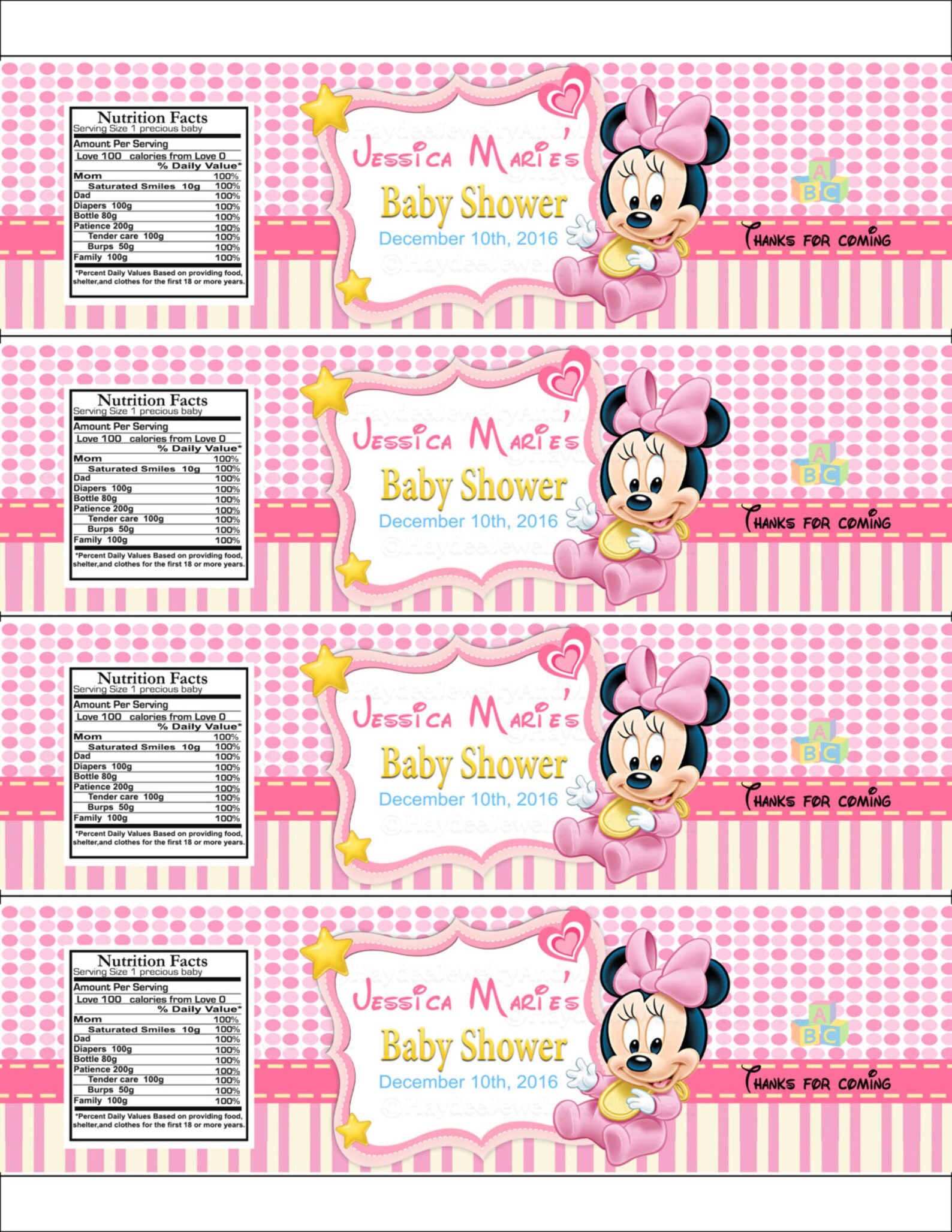 Disney Baby Minniebaby Shower Water Labelsbaby Shower Water Etsy