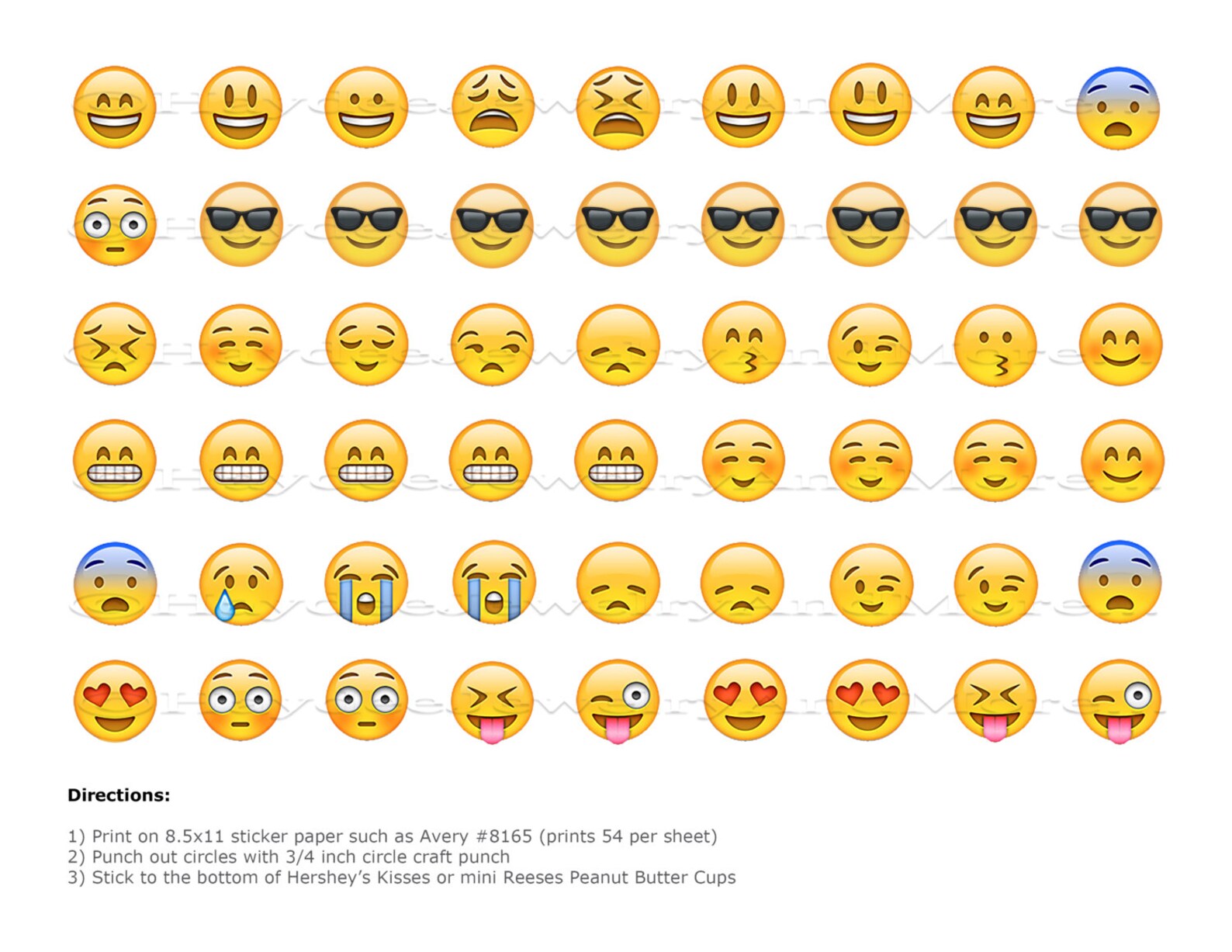 Printable Emoji Hersheys Kisses Stickers Mini Stickers Etsy