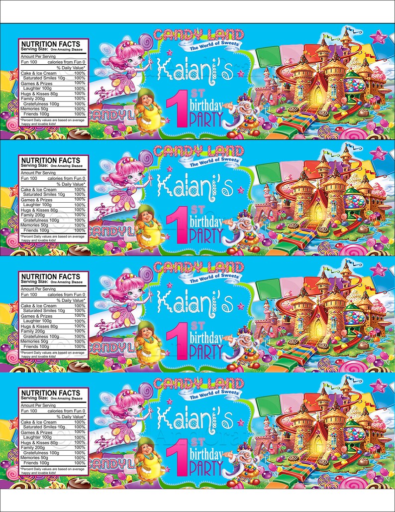 Candyland Water Bottle Labels Candyland Birthday Theme | Etsy