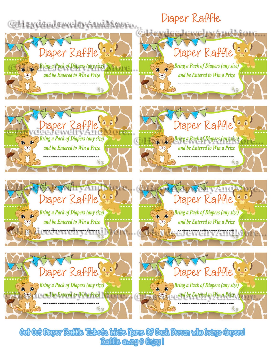 Lion King Diaper Raffles INSTANT DOWNLOADDiaper | Etsy
