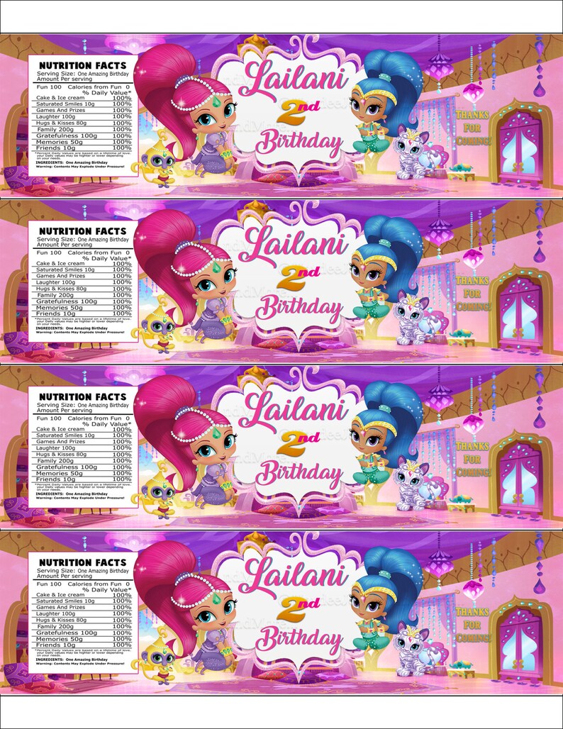 Shimmer and Shine Water Bottle Labels Birthday Shimmer and Etsy