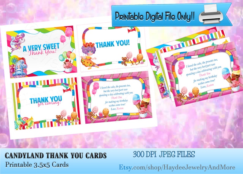 Candyland Thank oneself Playing cards/ Birthday Thank Yourself Playing cards/ Candyland Topic PartyThank yourself Playing cards graphic regarding Printable Candyland Cards named Candyland Thank your self Playing cards/ Birthday Thank Oneself Playing cards/ Candyland Topic PartyThank yourself Playing cards